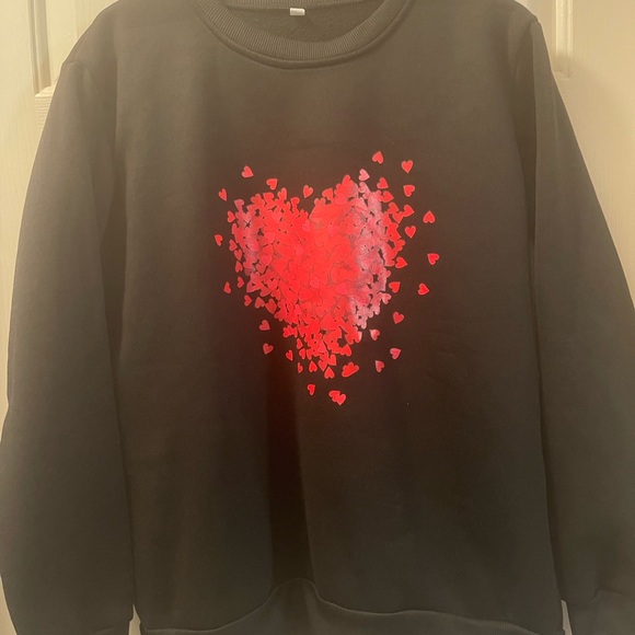 Tops - Black Sweatshirt with Red Heart Design